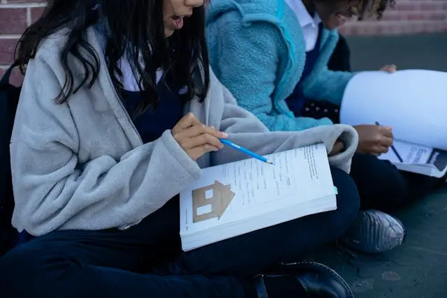 Girl and boy studying